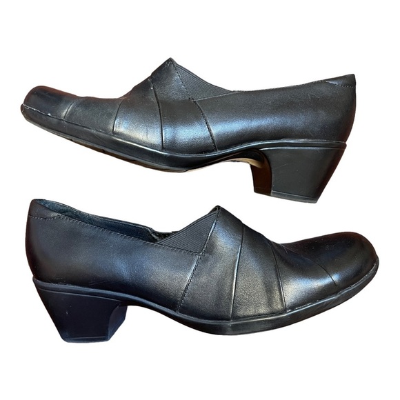 Clark's Bendables Black Leather Closed Toe Heeled Shoes Women's 9.5 - Picture 4 of 8